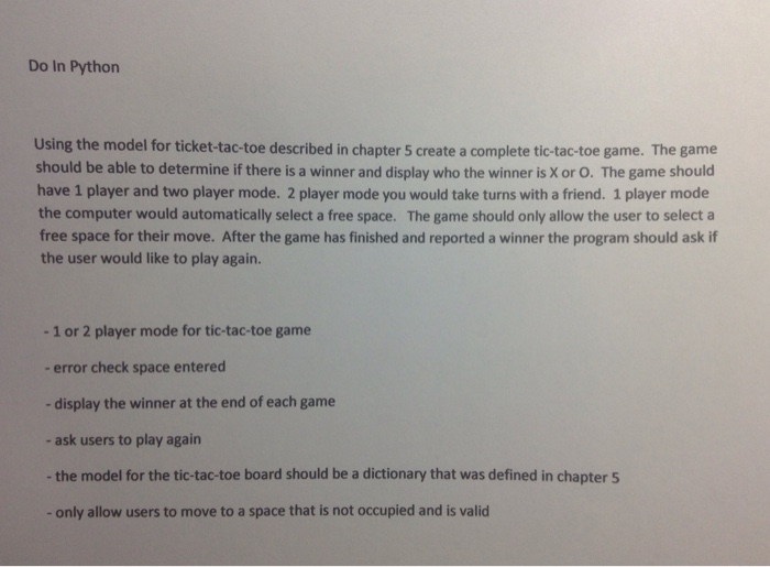  Do In Python Using the model for ticket-tac-toe described in chapter