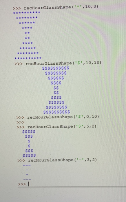 two integers n and indent as parameters and prints an hour glass