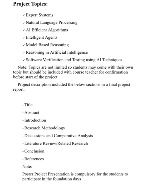  Project Topics: Expert Systems Natural Language Processing AI Efficient Algorithms Intelligent