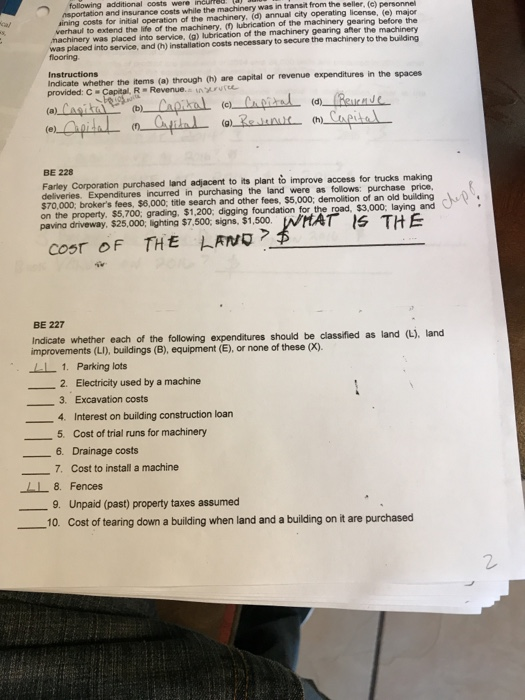Need help with problem 228 and 227. following additional costs were nsportation
