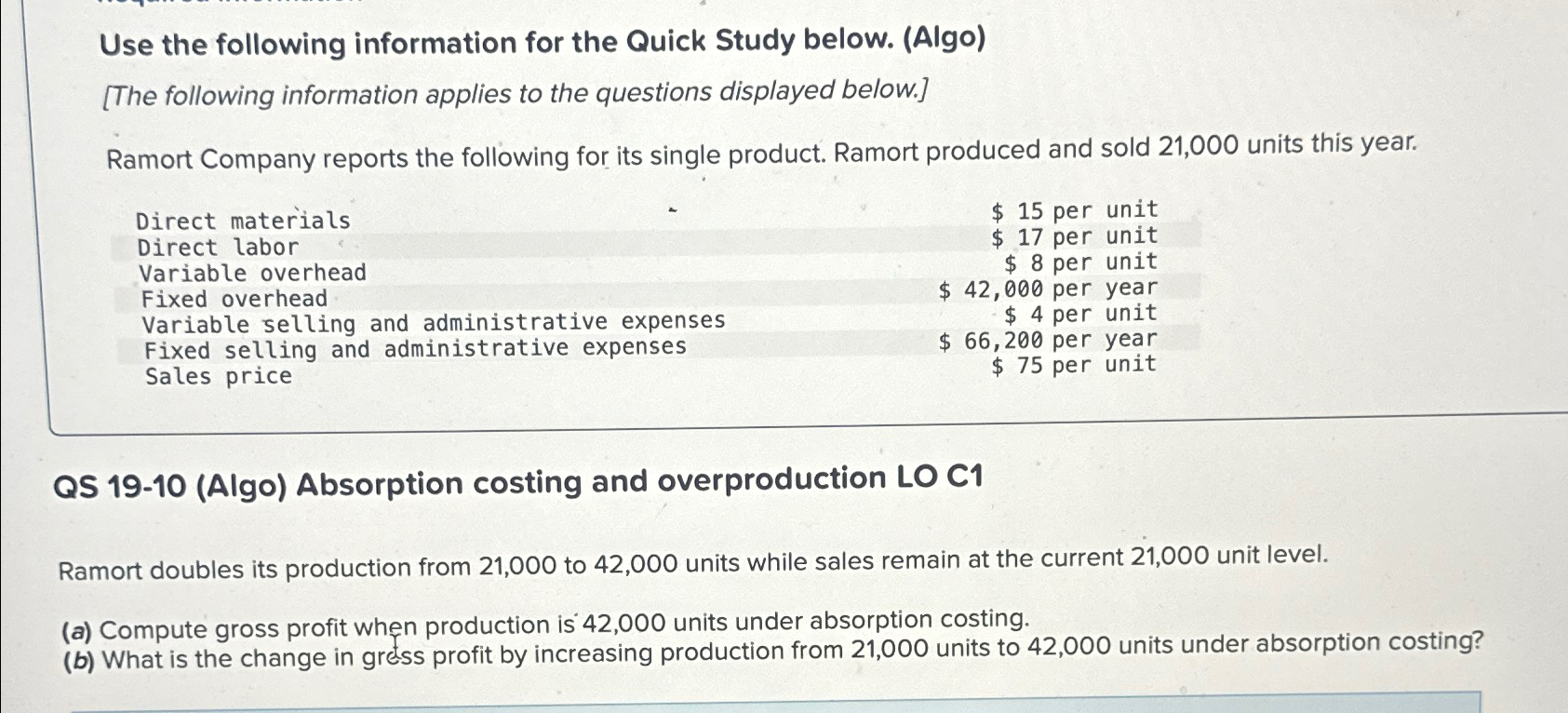  Use the following information for the Quick Study below. (Algo) [The