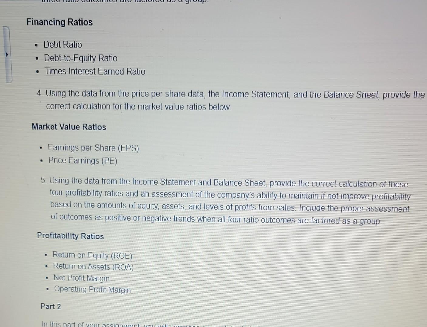 of these four profitability ratios and an assessment of the company's ability