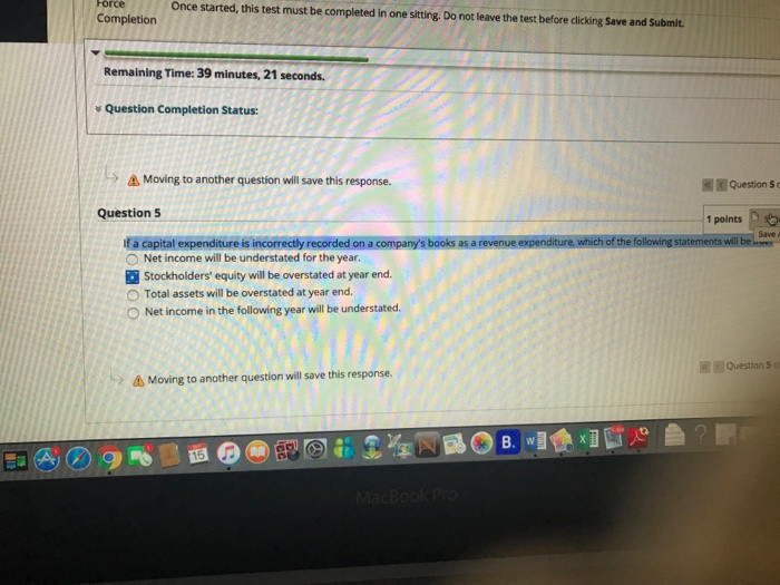 51 minutes, 16 seconds. *Question Completion Status: > Moving to another question