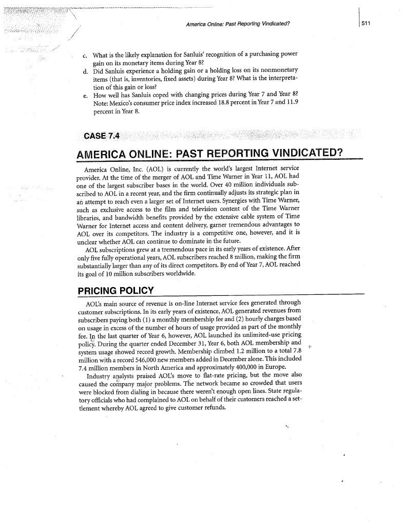  Prepare an adjusted income statement for AOL, after taking out unusual