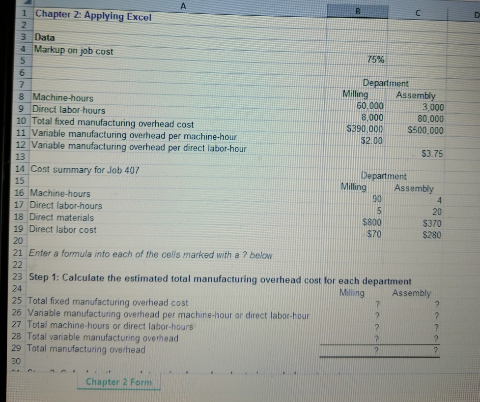 answer using excel formula/ functions D A B C 1 Chapter 2: