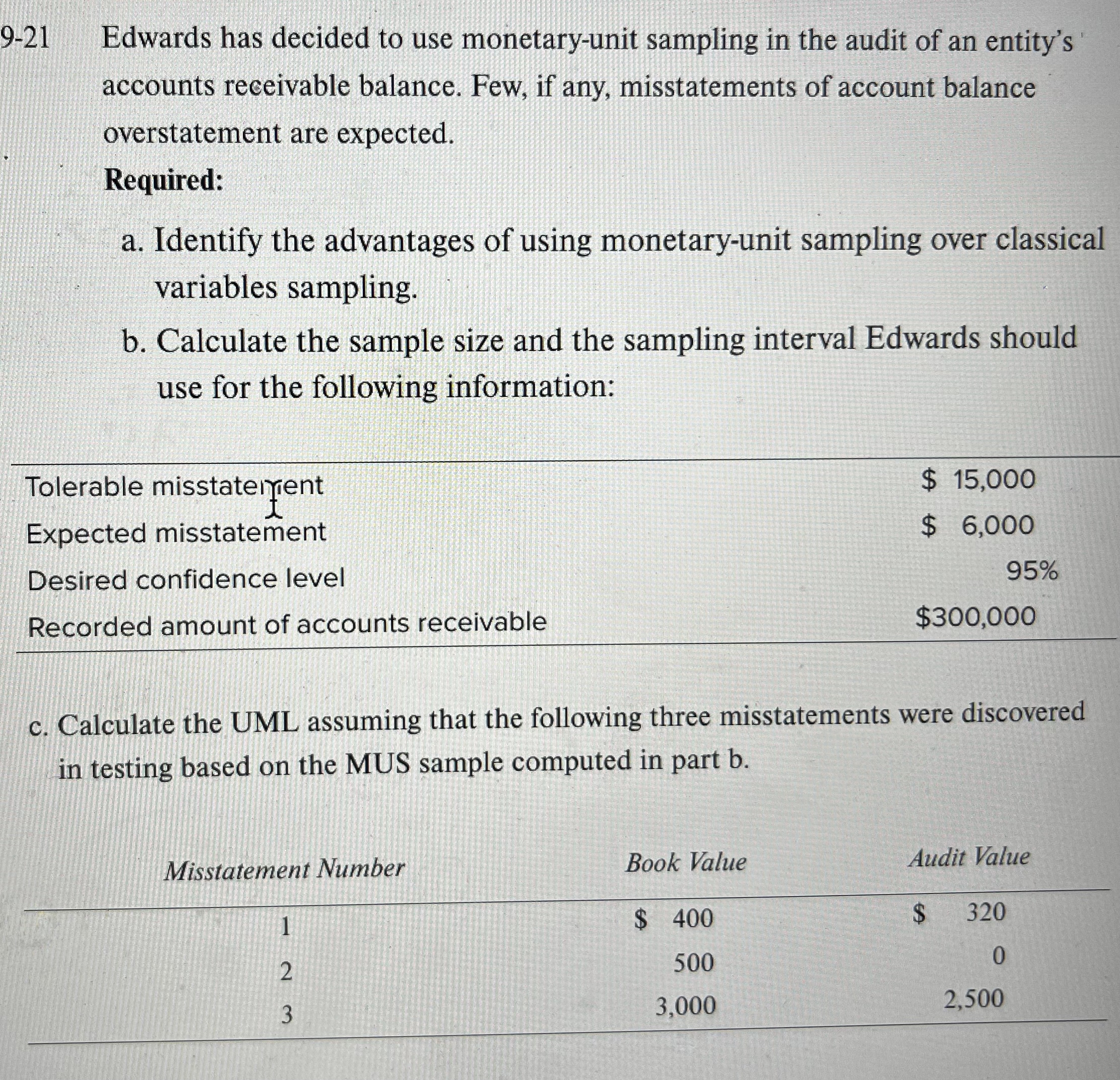  9-21 Edwards has decided to use monetary-unit sampling in the audit