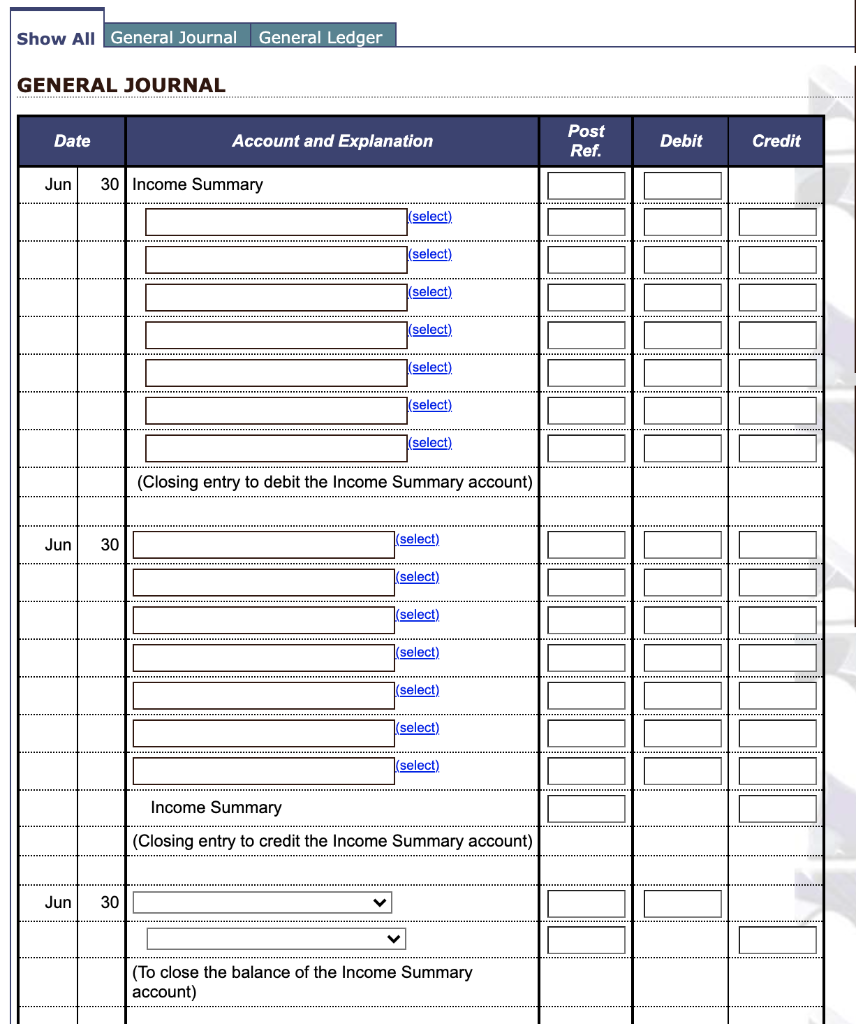 could answer all blanks I'd appreciate it. Closing entries In this stage