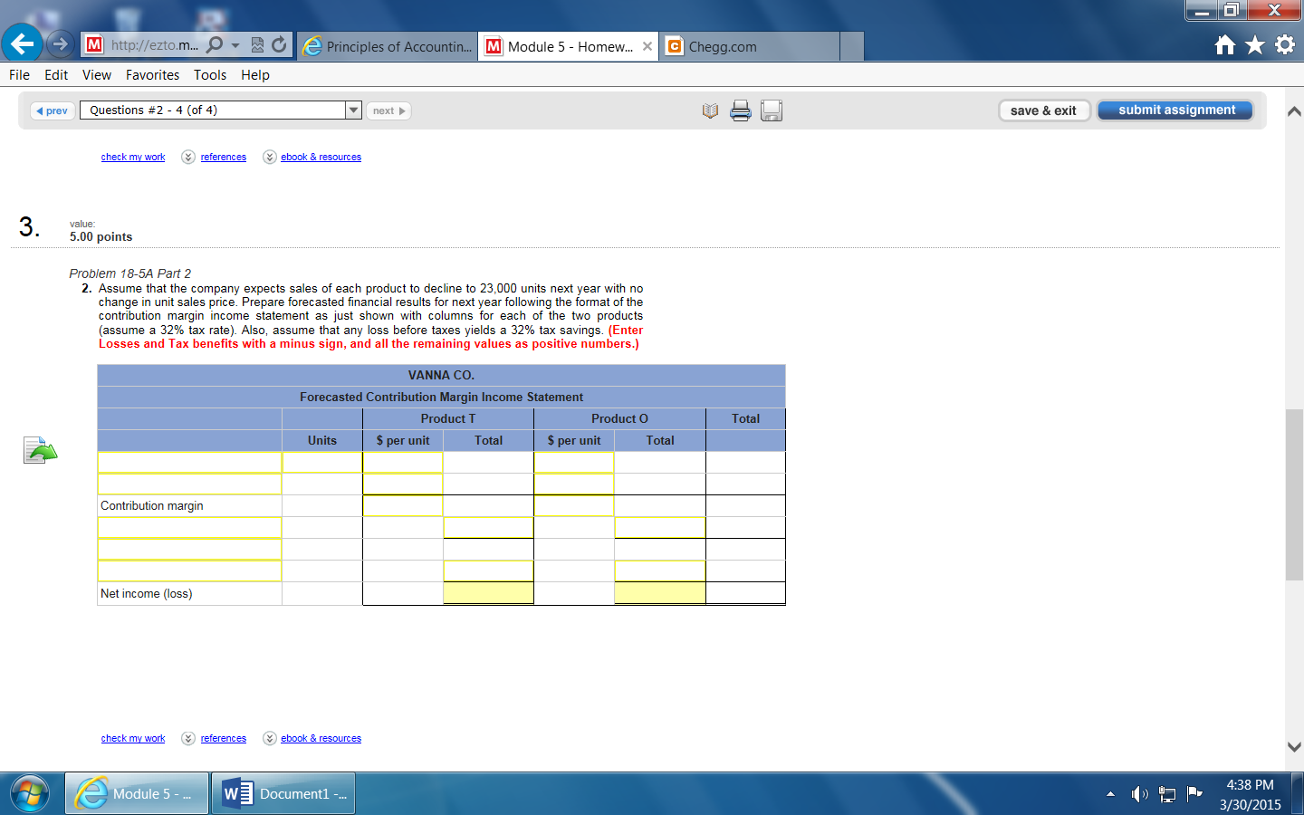 Accounting 2 question, 5 stars for correct answer. Thanks! Problem 18-5A Break-even