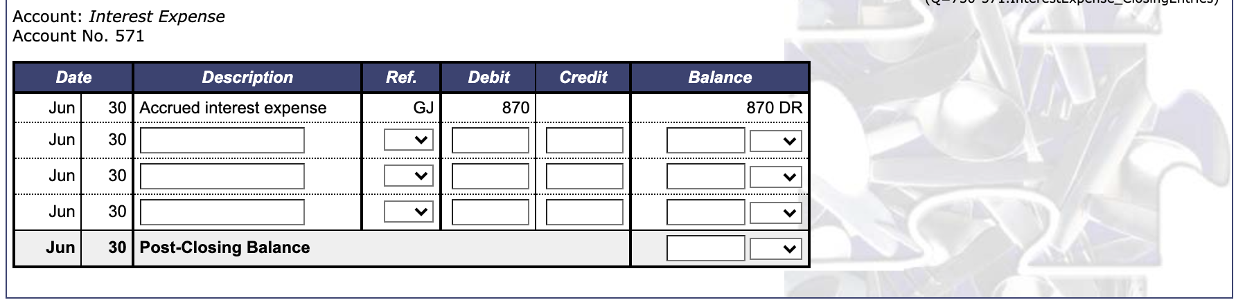 general journal. 2) Post the closing entries from the general journal to