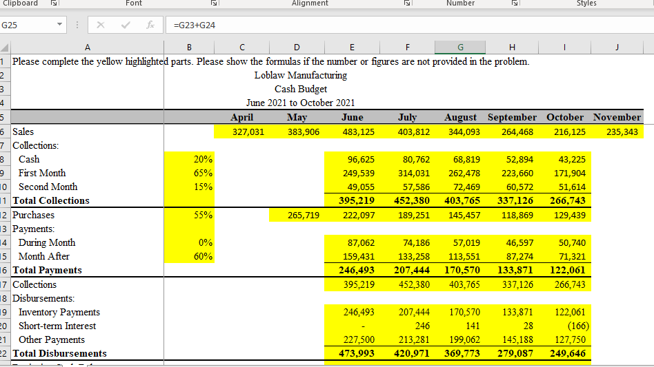 this need to be solved in excel with formulas please show formulas