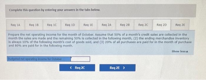 2. The budgeted cost of goods sold is always 45% of sales