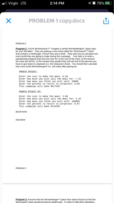 LTE 2:14 PM 1079% PROBLEM 1 copy.docx PROBLEM 1 Problem 1: Red,