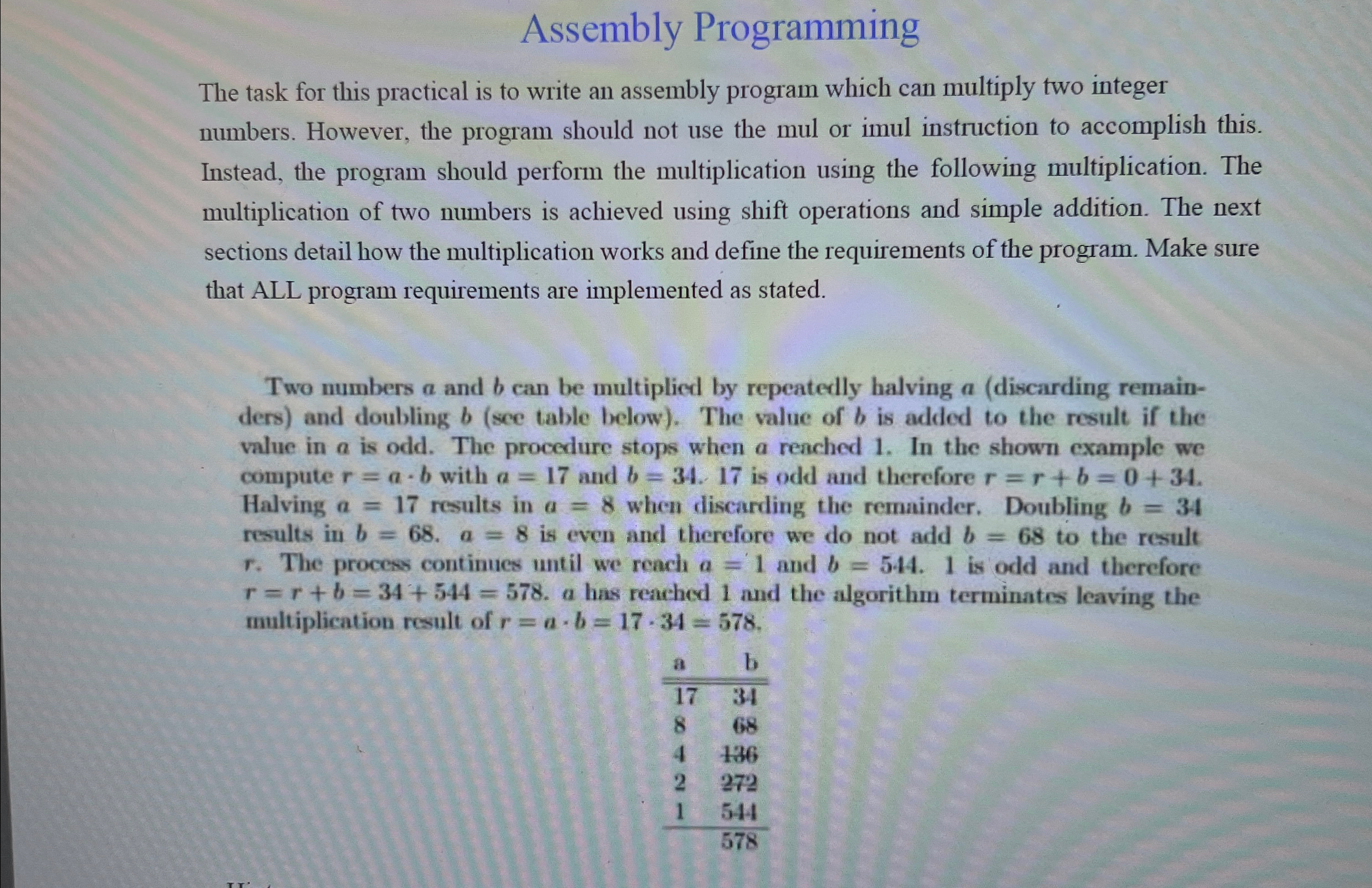  Assembly Programming The task for this practical is to write an