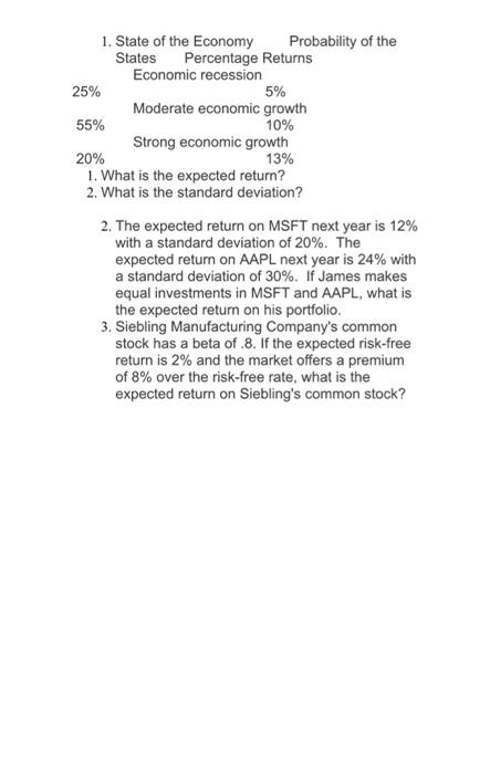  2. The expected return on MSFT next year is 12% with