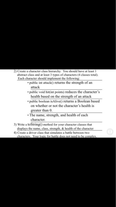 java 2) Create a character class hierarchy. You should have at least