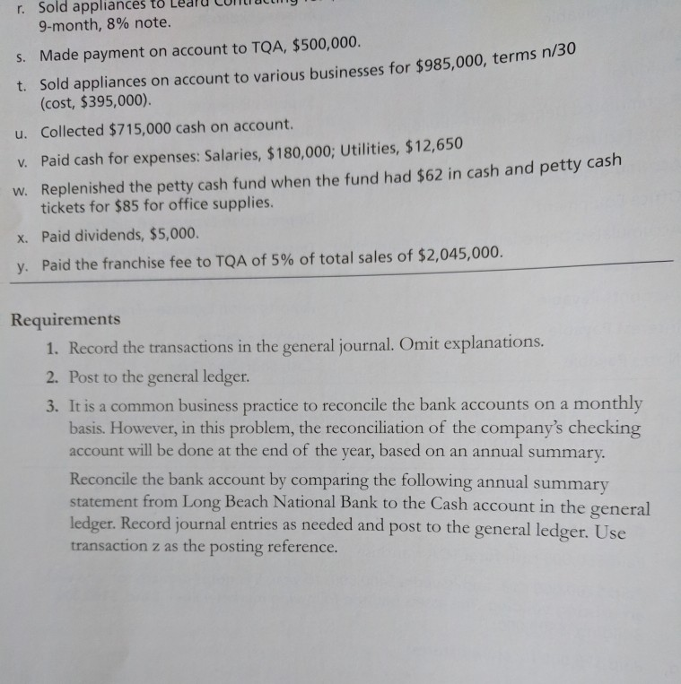 and office equipment. The business will purchase appliances from TQA and resell