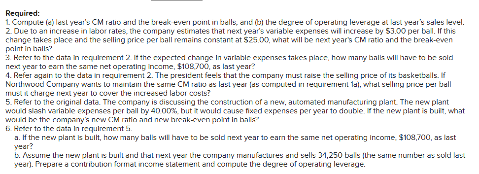 [LO5-1, LO5-3, LO5-4, LO5-5, LO5-6, LO5-8] Northwood Company manufactures basketballs. The company