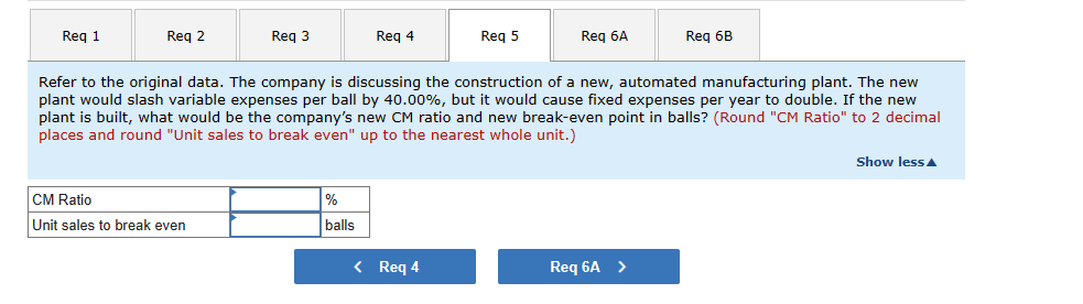 balls, with the following results: Required: 1. Compute (a) last year's CM