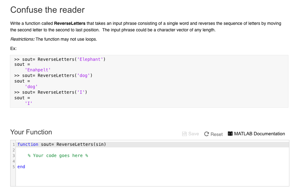 Confuse the reader Write a function called ReverseLetters that takes an