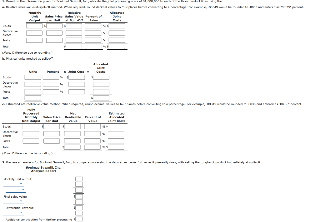physical Units Method, Relative Sales-Value-at-Split-off Method, Net Realizable Value Method, Decision Making