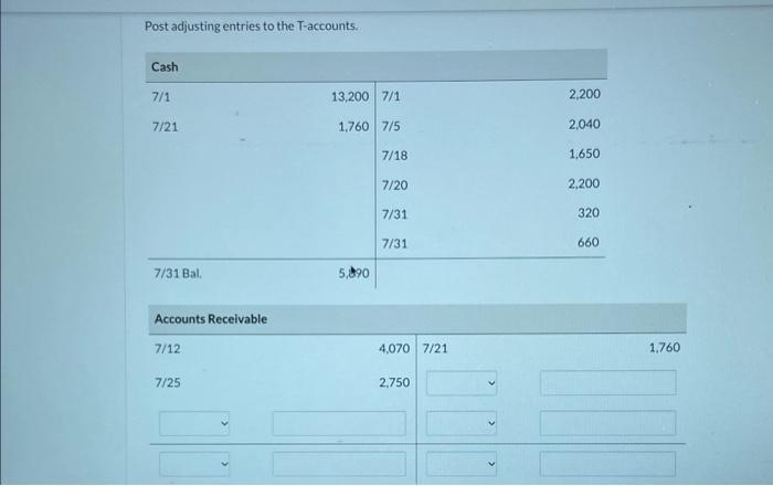  ASAP POSTING ADJUSTED BALANCES TO A T ACCOUNT Post adjusting entries