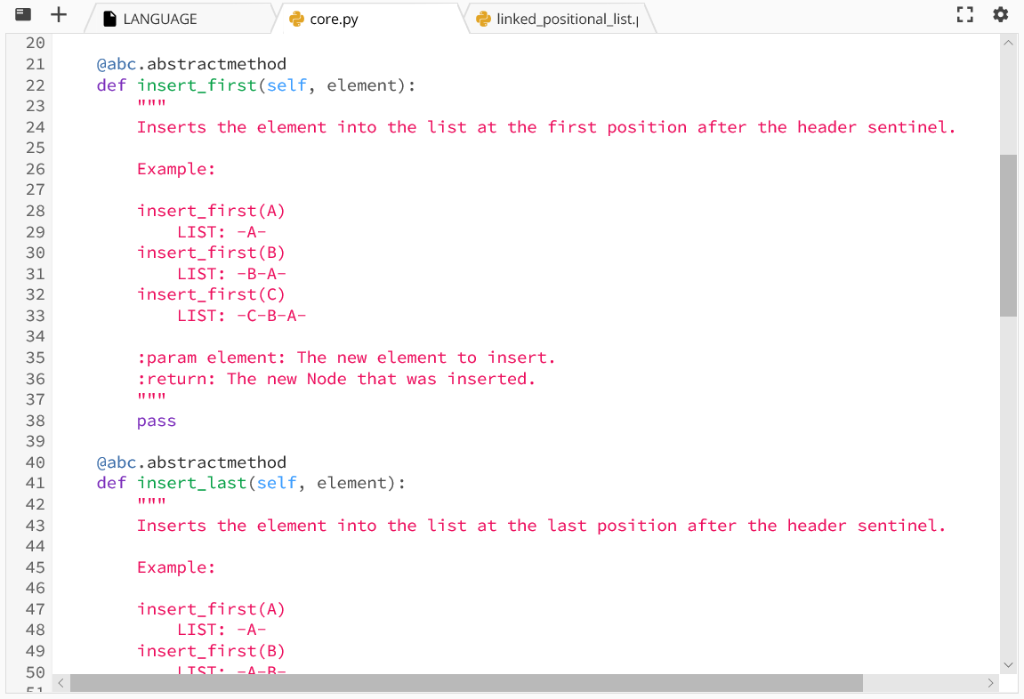 documented positional list interface is in core.py and the class you need
