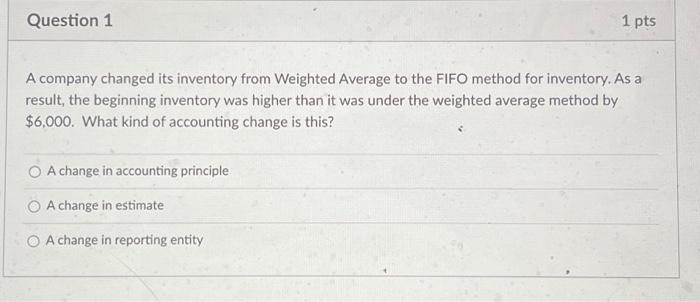  A company changed its inventory from Weighted Average to the FIFO