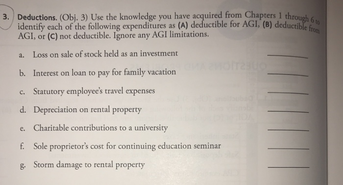  3. Deductions. (Obj. 3) Use the knowledge you have acquired from