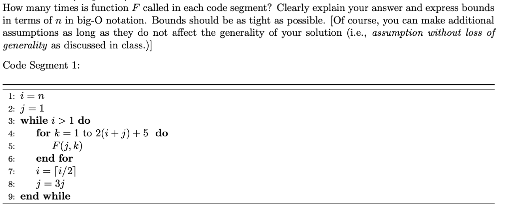  How many times is function F called in each code segment?
