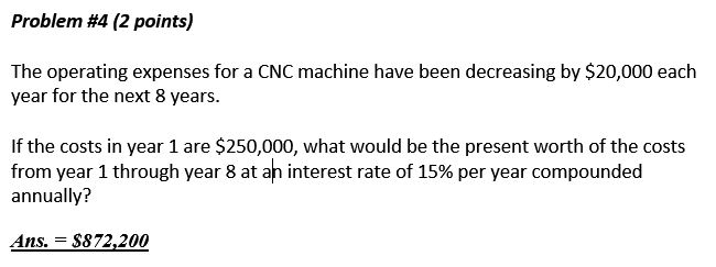  Problem #4 (2 points) The operating expenses for a CNC machine