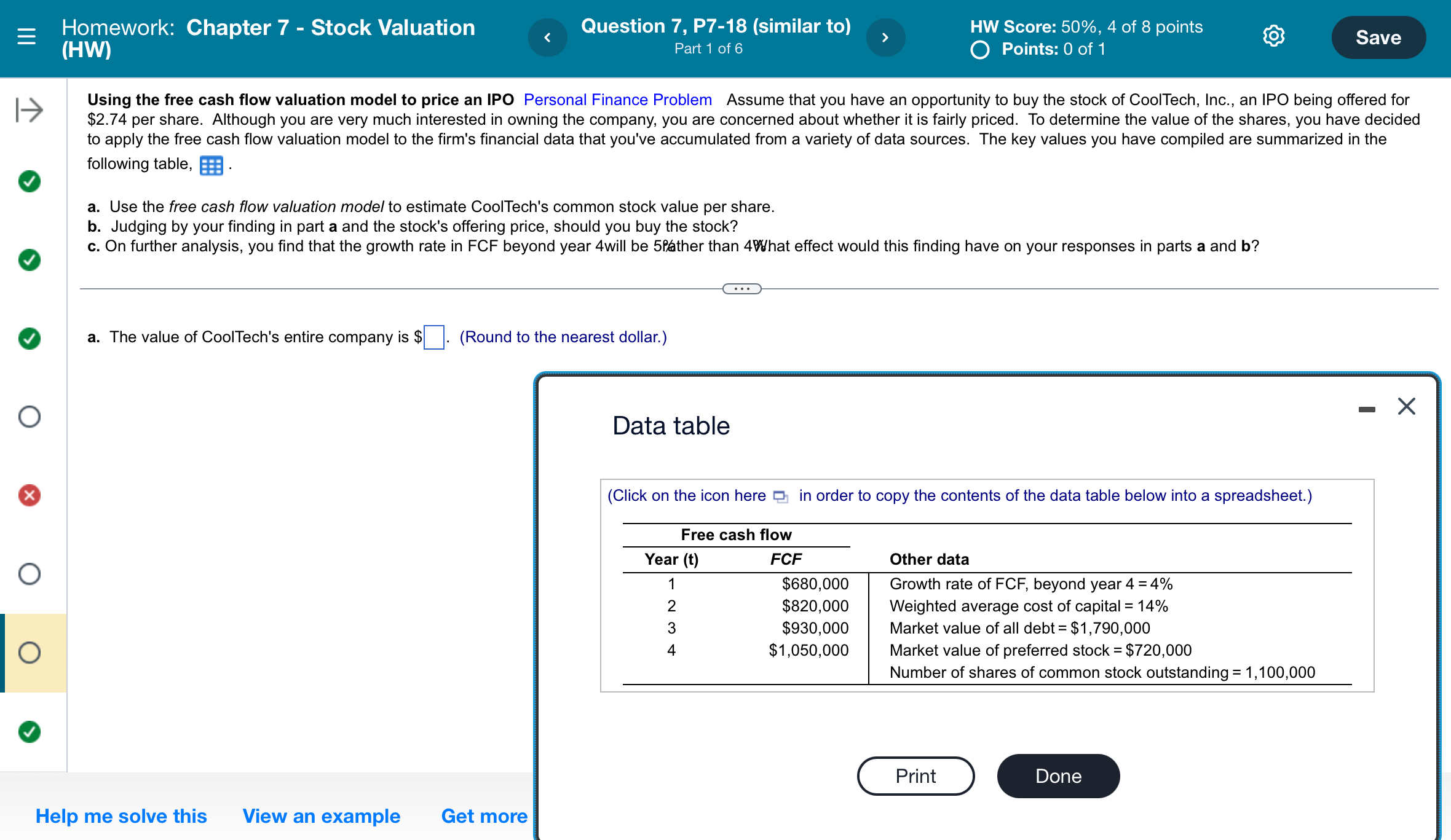  Homework: Chapter 7- Stock Valuation Question 7, P7-18(similar to) HW Score: