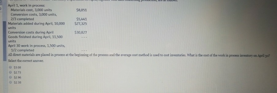 with data concerning production, are as follows April 1, work in process: