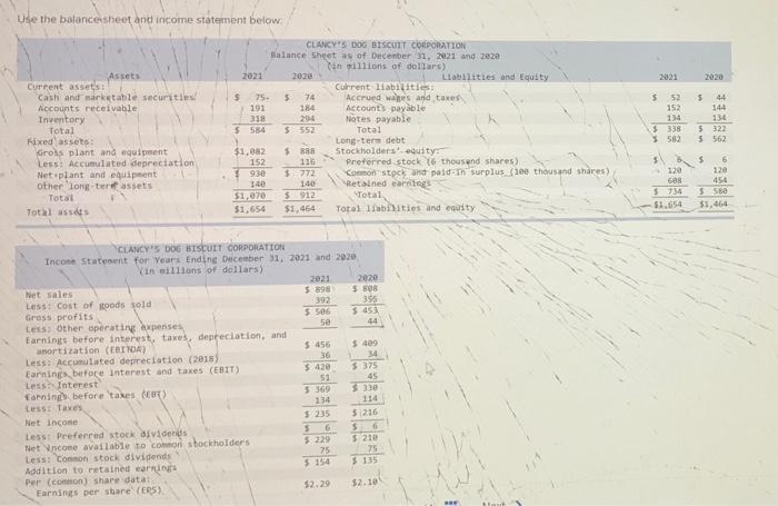  Use the balancetsheet and income statement below: Prepare a statement of