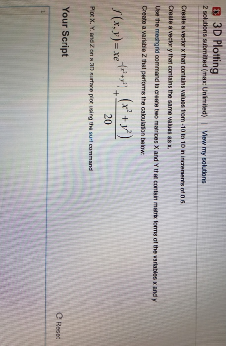  3D Plotting 2 solutions submitted (max: Unlimited) | View my solutions