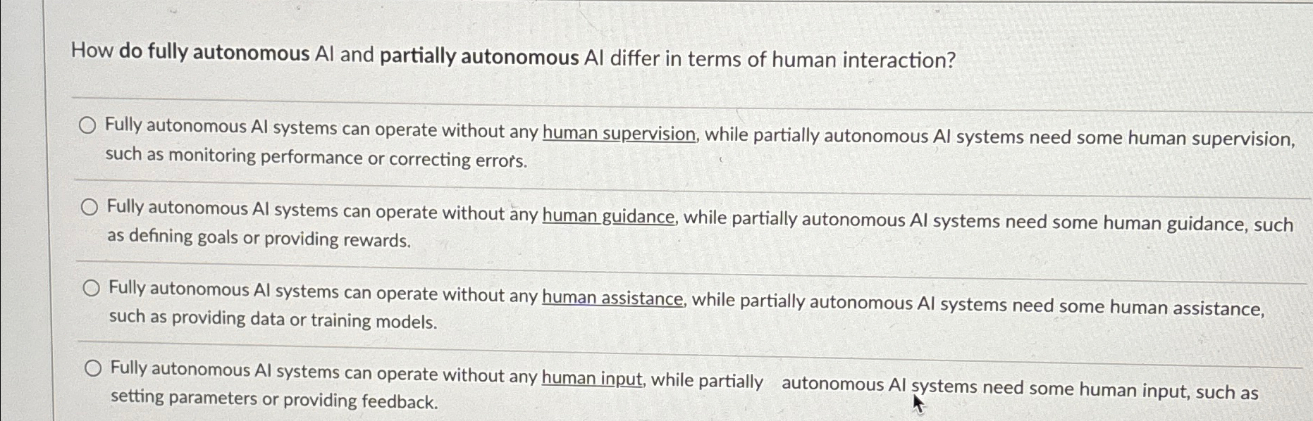  How do fully autonomous Al and partially autonomous Al differ in