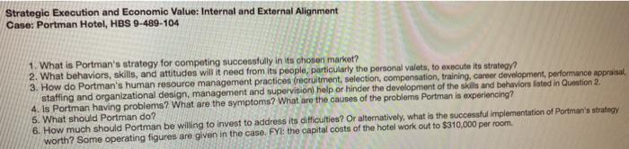 Strategic Execution and Economic Value: Internal and external Alignment Case: Portman