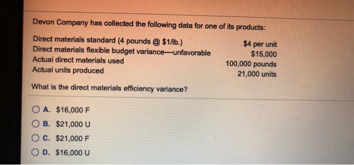 help Devon Company has collected the following data for one of its