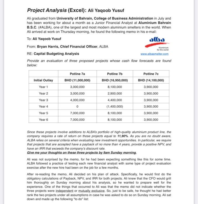 I need the answer for excel file"only answer number 3" Project Analysis