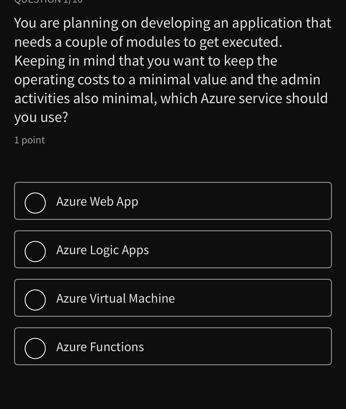  You are planning on developing an application that needs a couple