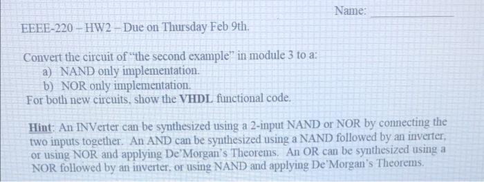 vhdl code and draw circuit pls EEEE-220 - HW2 - Due on