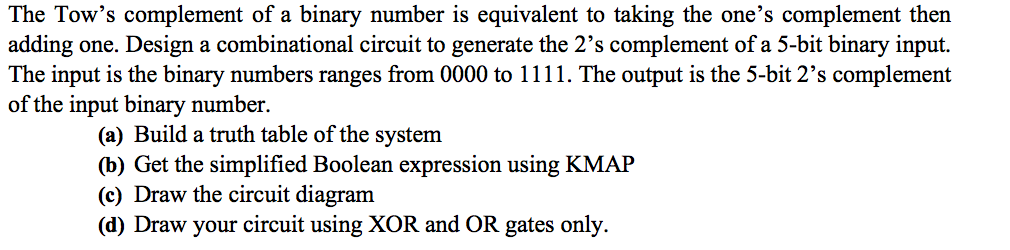  The Tow's complement of a binary number is equivalent to taking