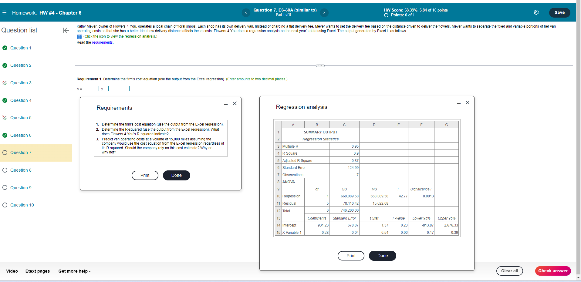  (Click the icon to view the regression analysis.) Read the Requirement