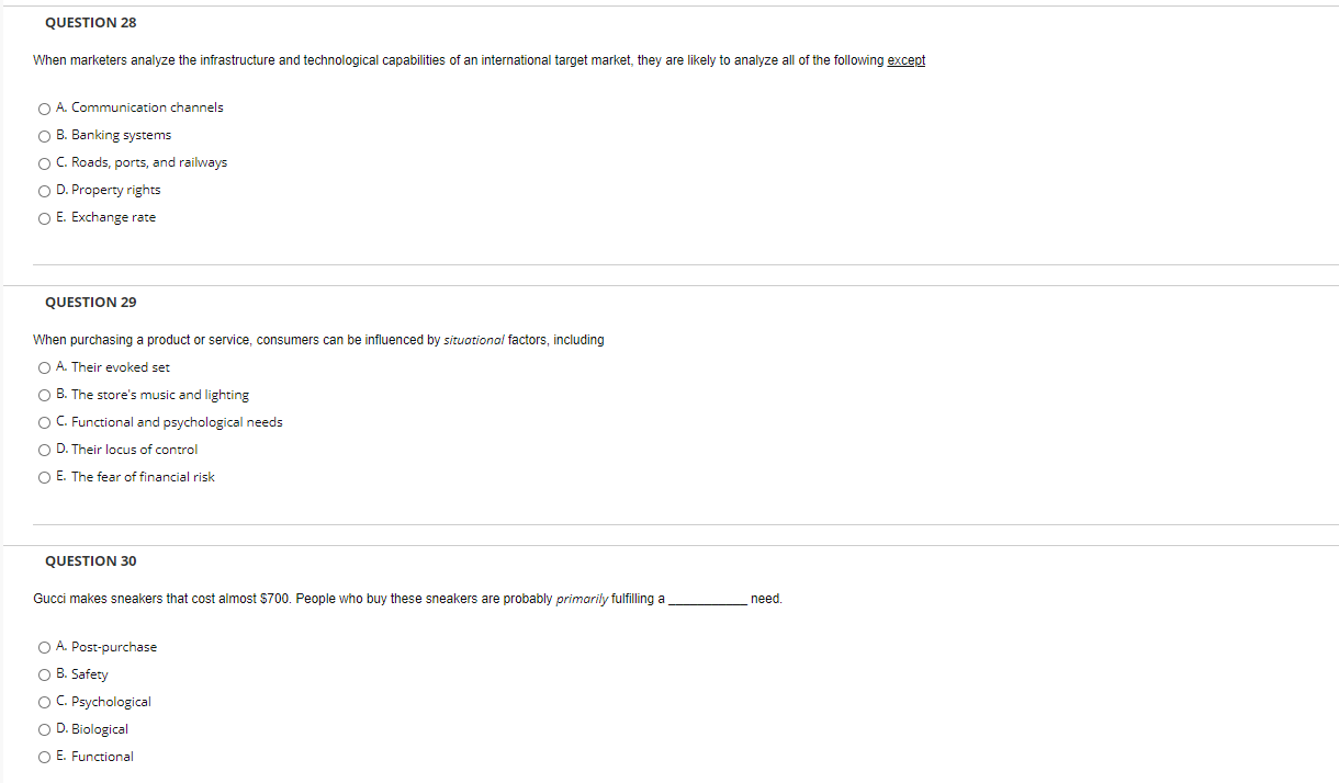  QUESTION 28 When marketers analyze the infrastructure and technological capabilities of