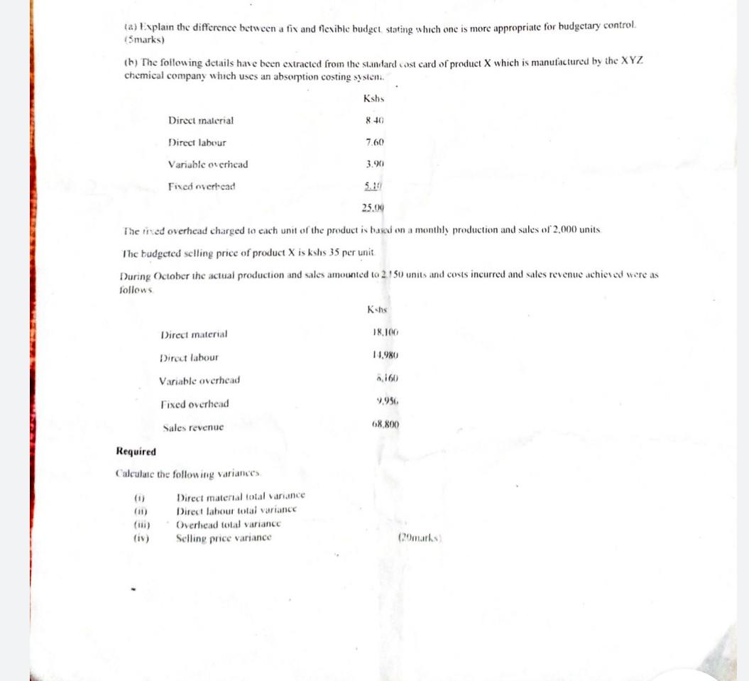  ta) Explain the difference between a fix and flexible budget stating