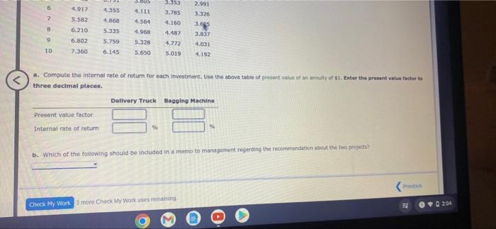 Projects Stran Foods Inc. is considering two possible investments a delivery truck