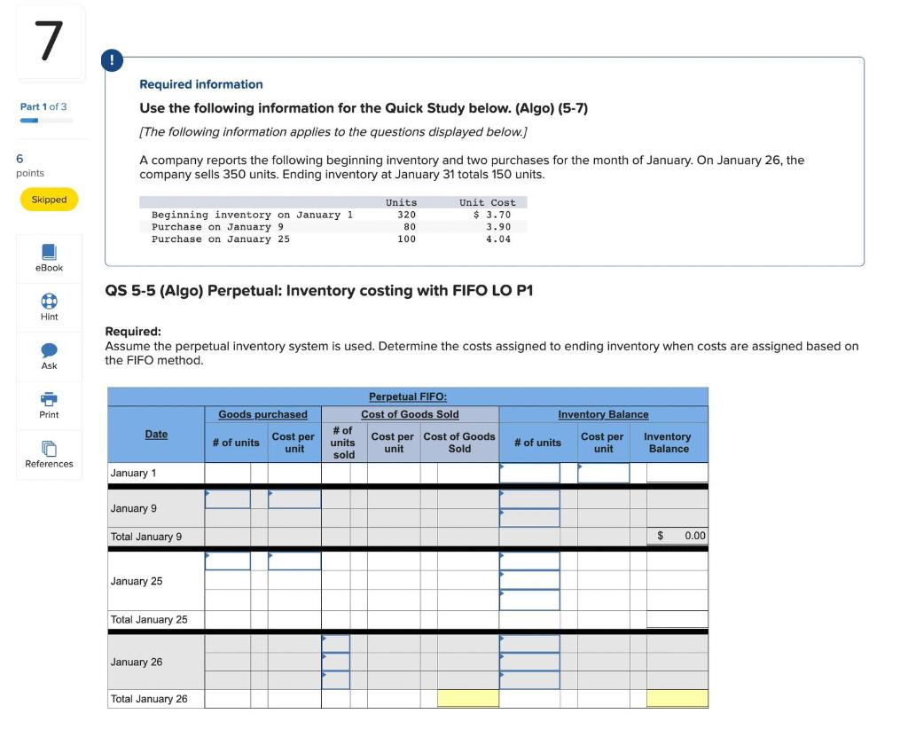  Required information Use the following information for the Quick Study below.