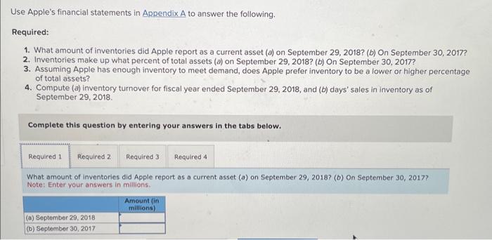  Use Apple's financial statements in Appendix A to answer the following.