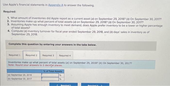 Inventories make up what percent of total assets (a) on September 29,