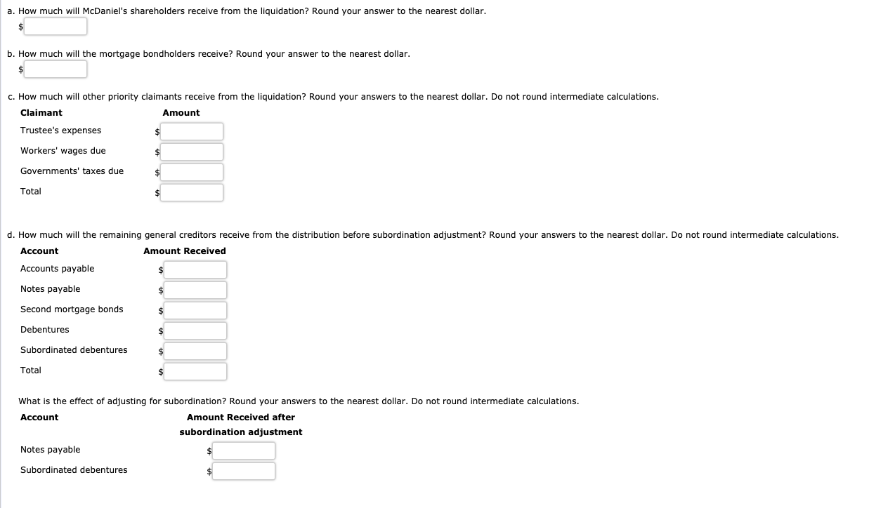 filed for bankruptcy, the McDaniel Mining Company had the following balance sheet