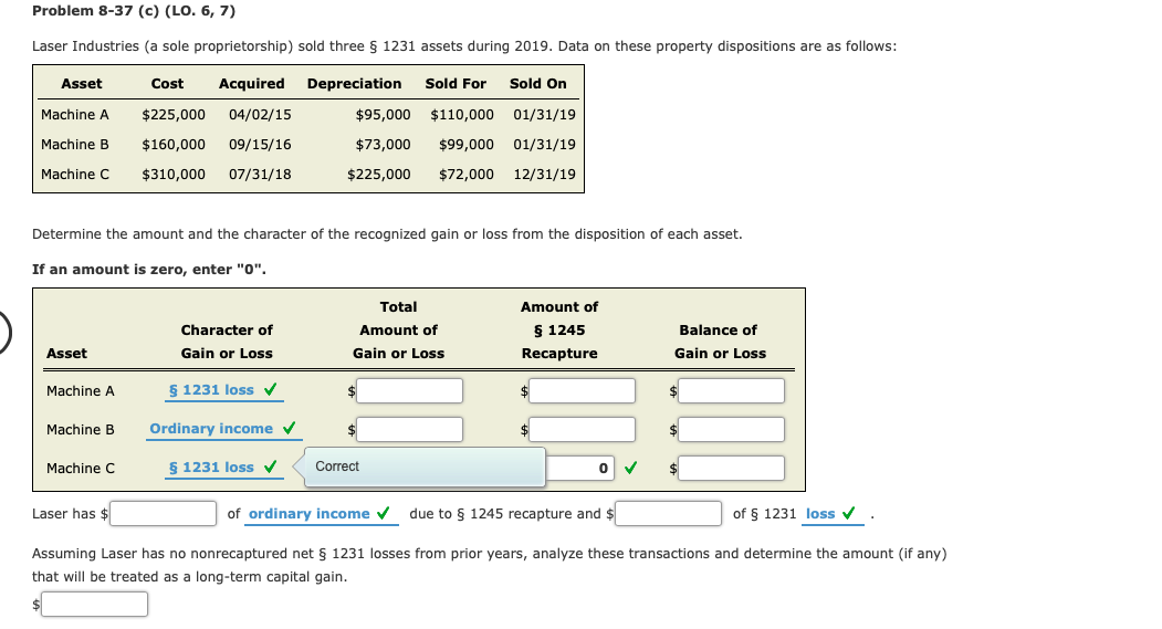  Problem 8-37 (c) (LO. 6, 7) Laser Industries (a sole proprietorship)